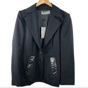 Genny Black Blazer with Snakeskin Texture Leather Size 14